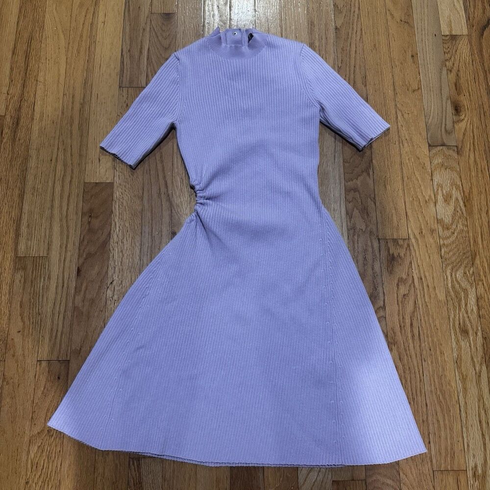 Maje Paris Balletcore Ribbed Knit Mini Dress Women Small Cutout purple lavender